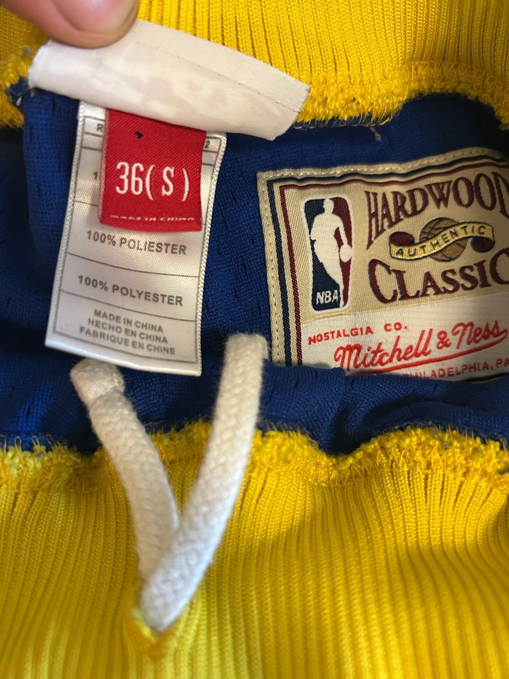 Warriors Mitchell & Ness Blue and Yellow Hardwood Classics Drawstring Shorts